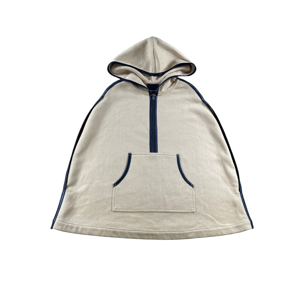 Trouve Womens XS/S Camel Tan Wool Blend Hooded Quarter Zip Cape Poncho Leather